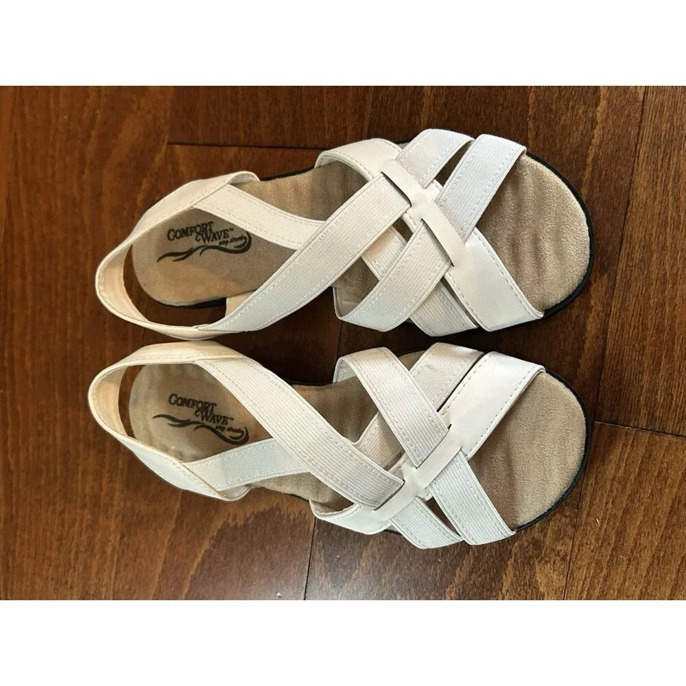 Easy Street Women's Janice Wedge Sandal Faux Leather Slip On Open Toe NWOT 5.5 M